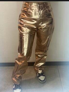 AMY Lynn  Lupe Metallic Gold Combat Cargo Straight Leg Trousers size 4 and Size